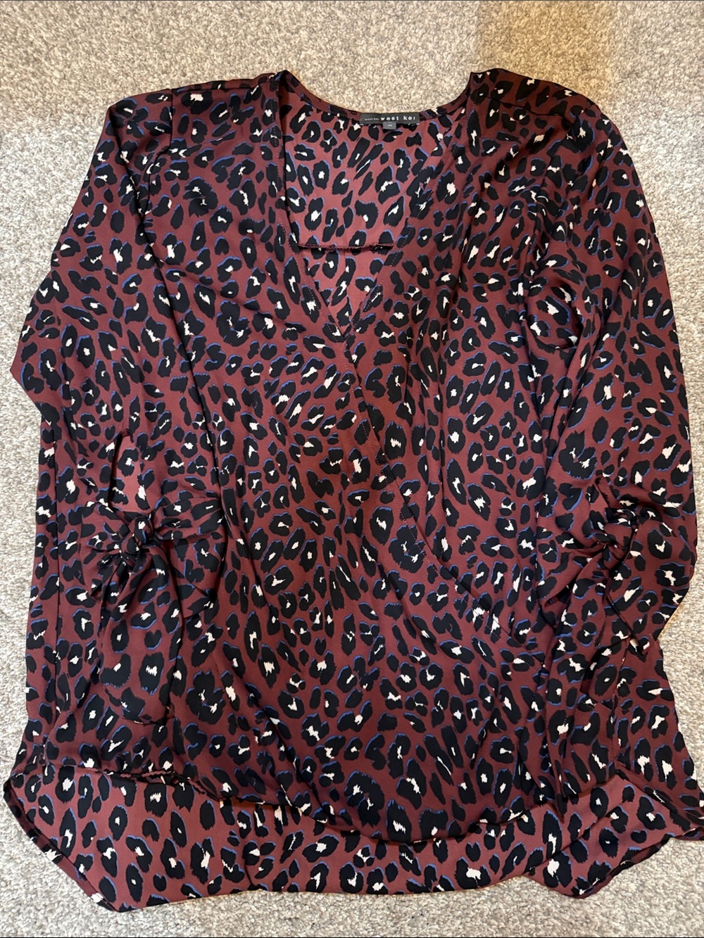 West Kei Burgundy Leopard Print V-Neck Blouse